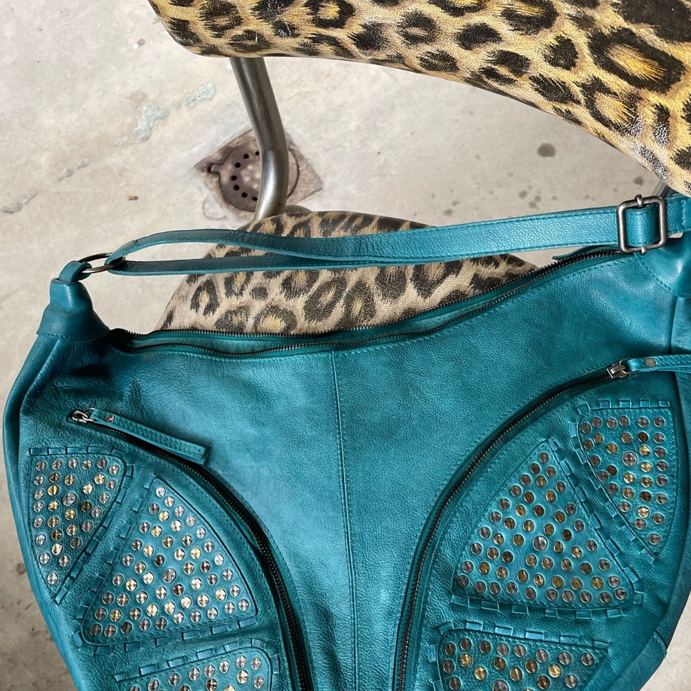 Free People Teal Hobo Bag with studs and inner pocket